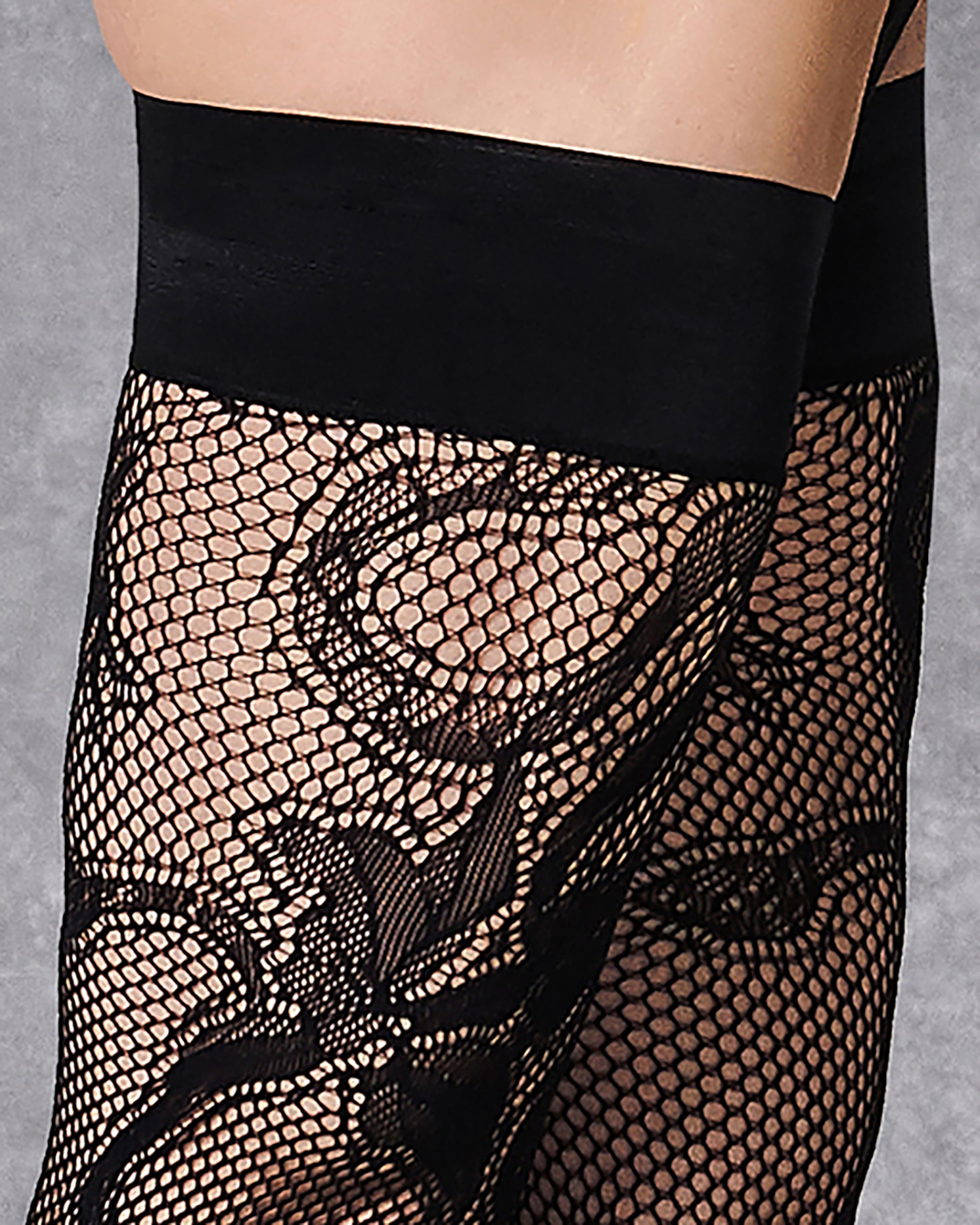 Snake Fishnet Leg/Plain Top Hold Ups Black