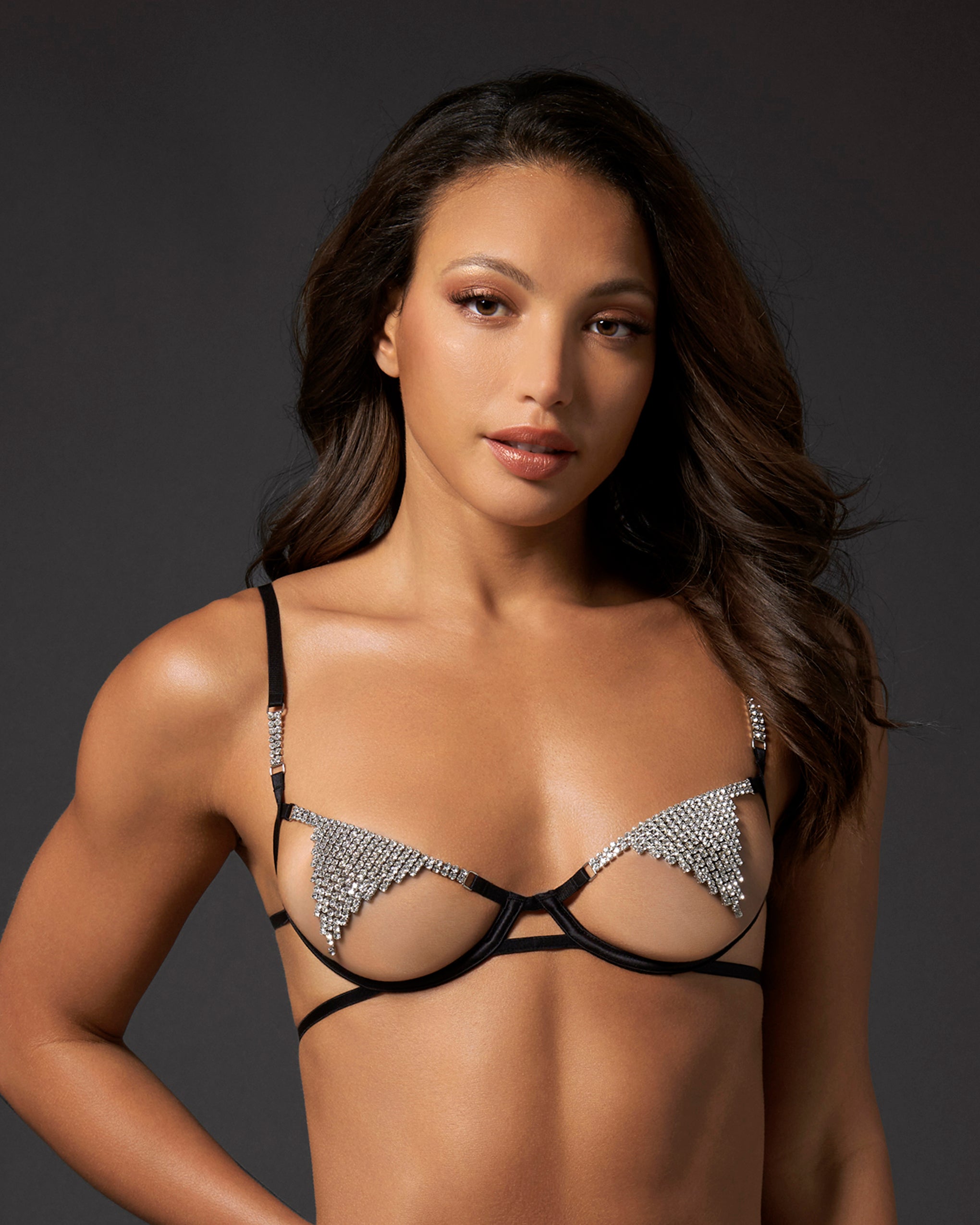 Susu Open Diamante Bra Black