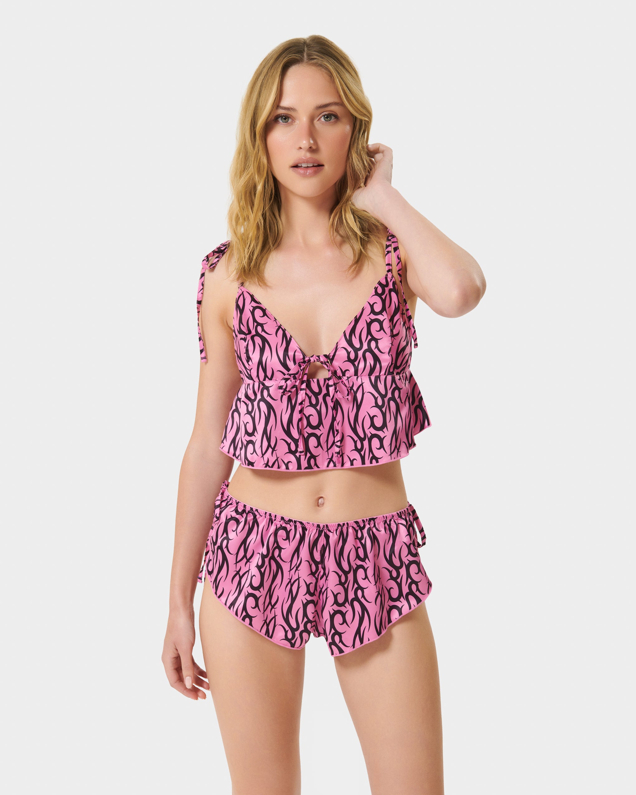 BB x Ashley Williams Tattoo Print Luxury Satin Crop Cami and Short Set