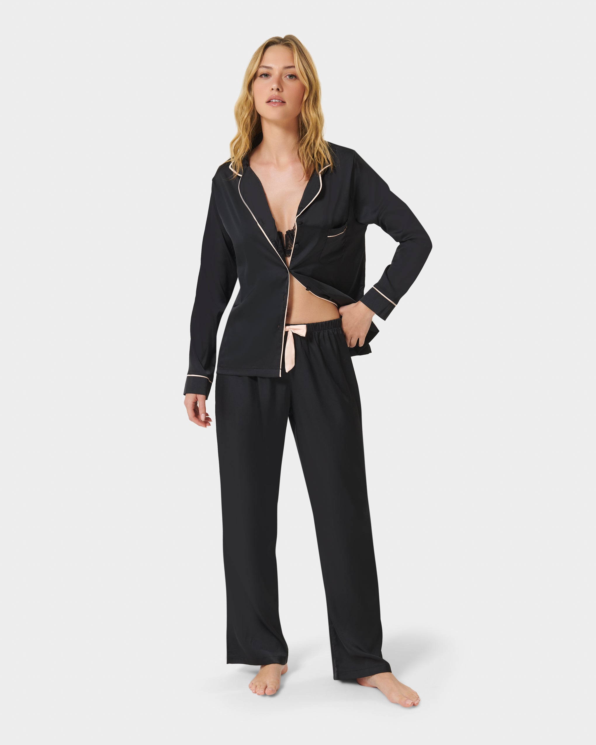 Claudia Shirt and Trouser Set Black/Pale Pink