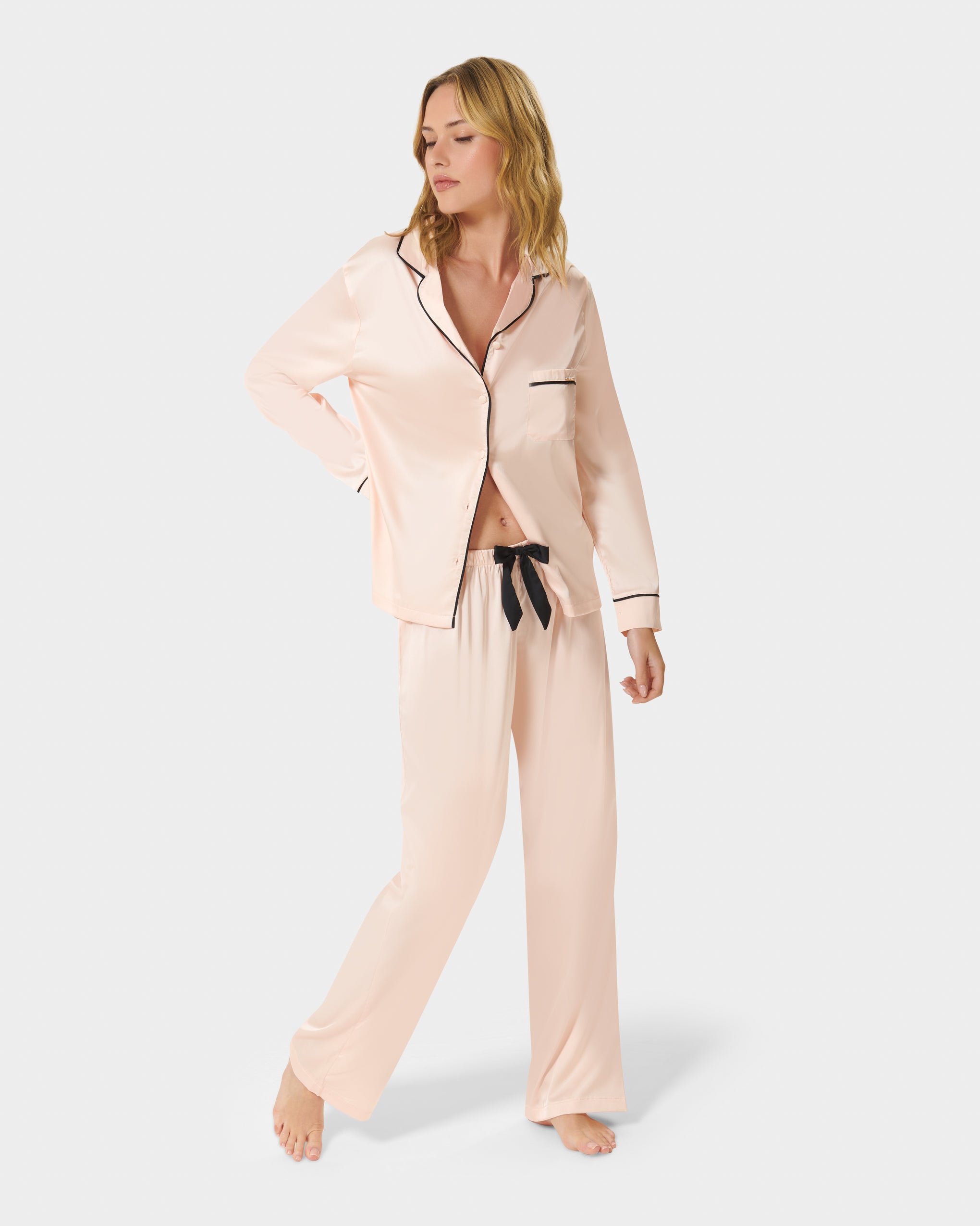 Claudia Shirt and Trouser Set Pale Pink/Black