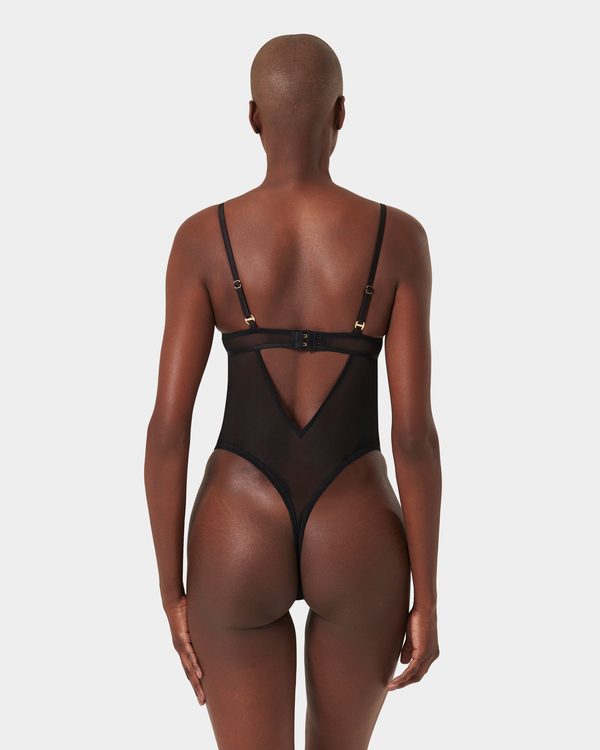 Madeline Sheer Lace Bodysuit Black