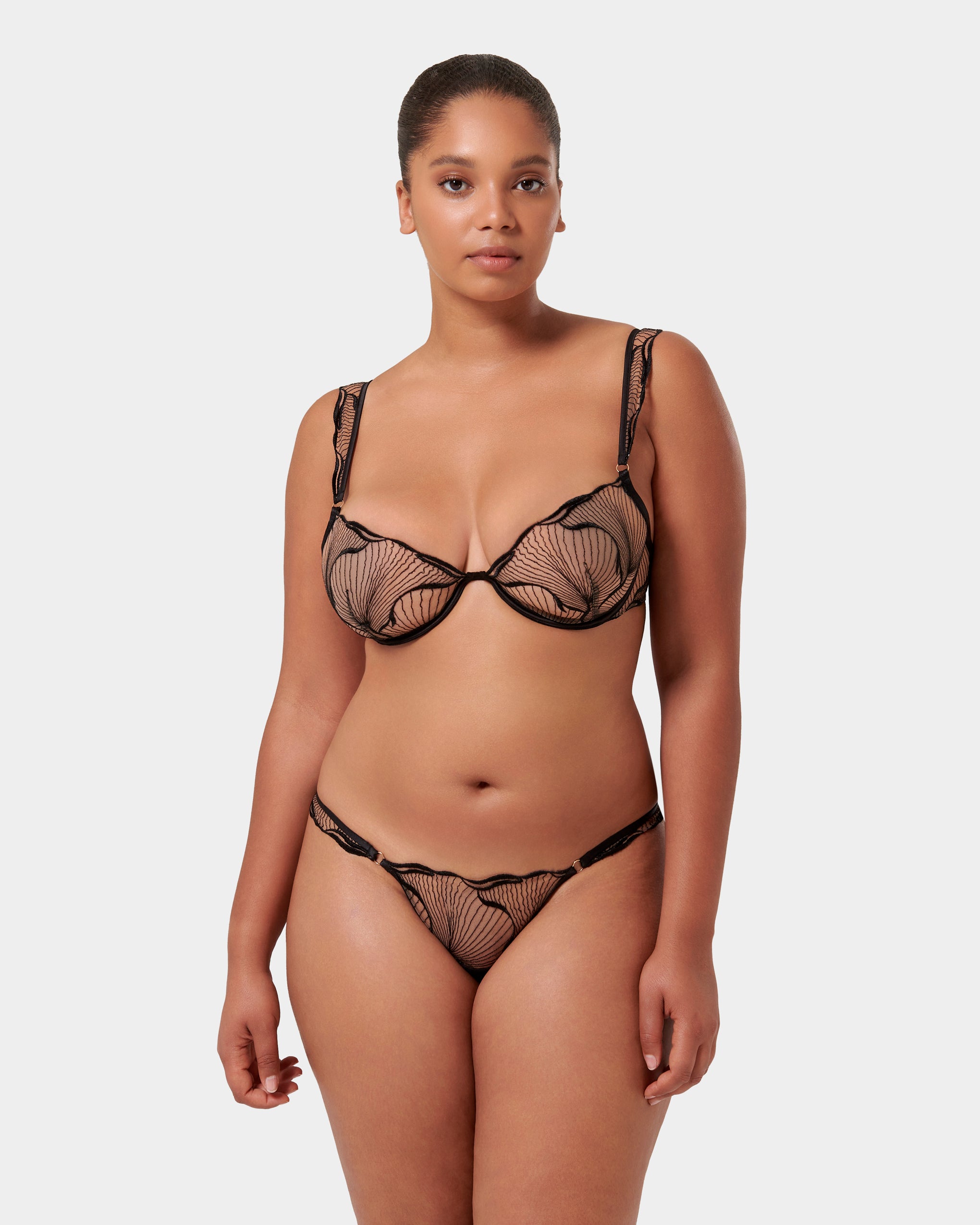 Marabel Embroidered Sheer Bra Black
