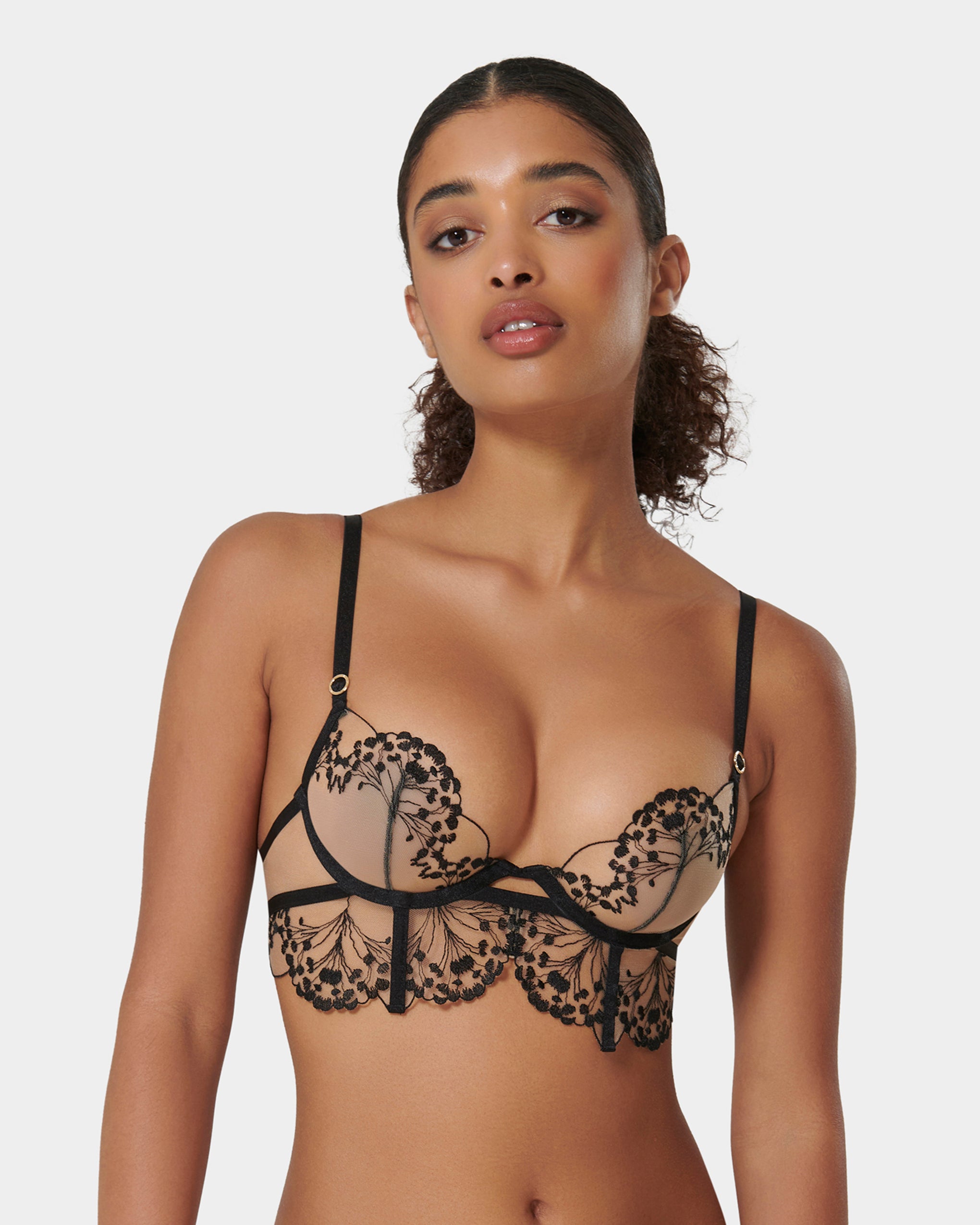 Marisa Embroidered Sheer Bra Black