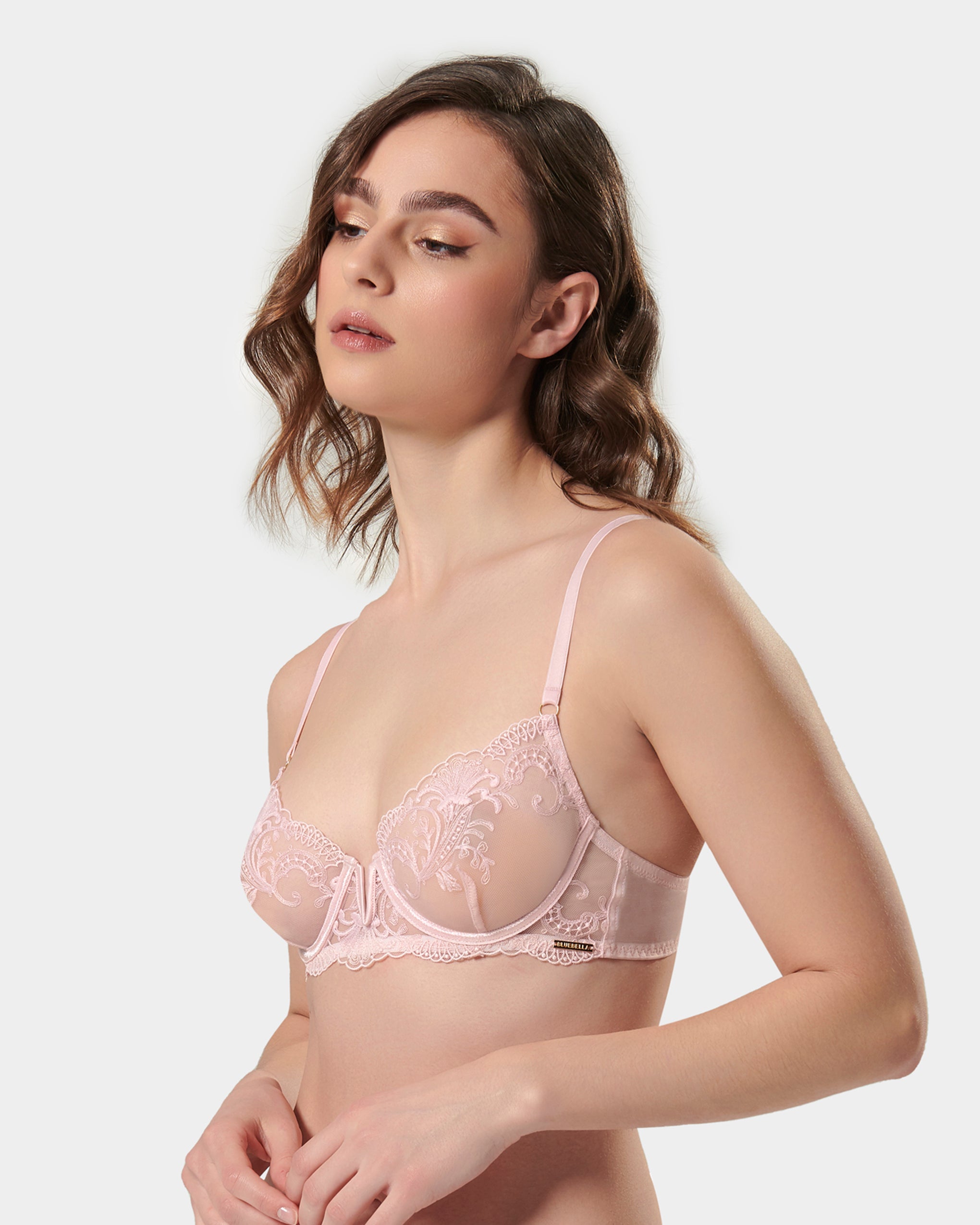 Marseille Embroidered Sheer Bra Pink