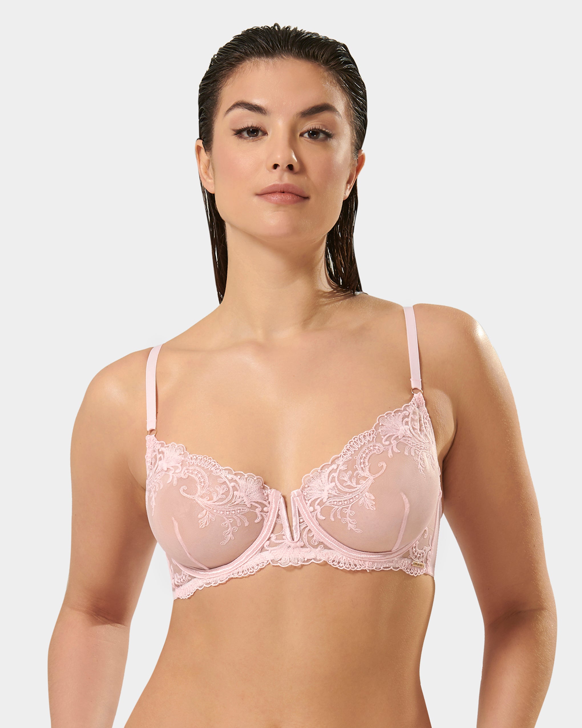Marseille Embroidered Sheer Bra Pink