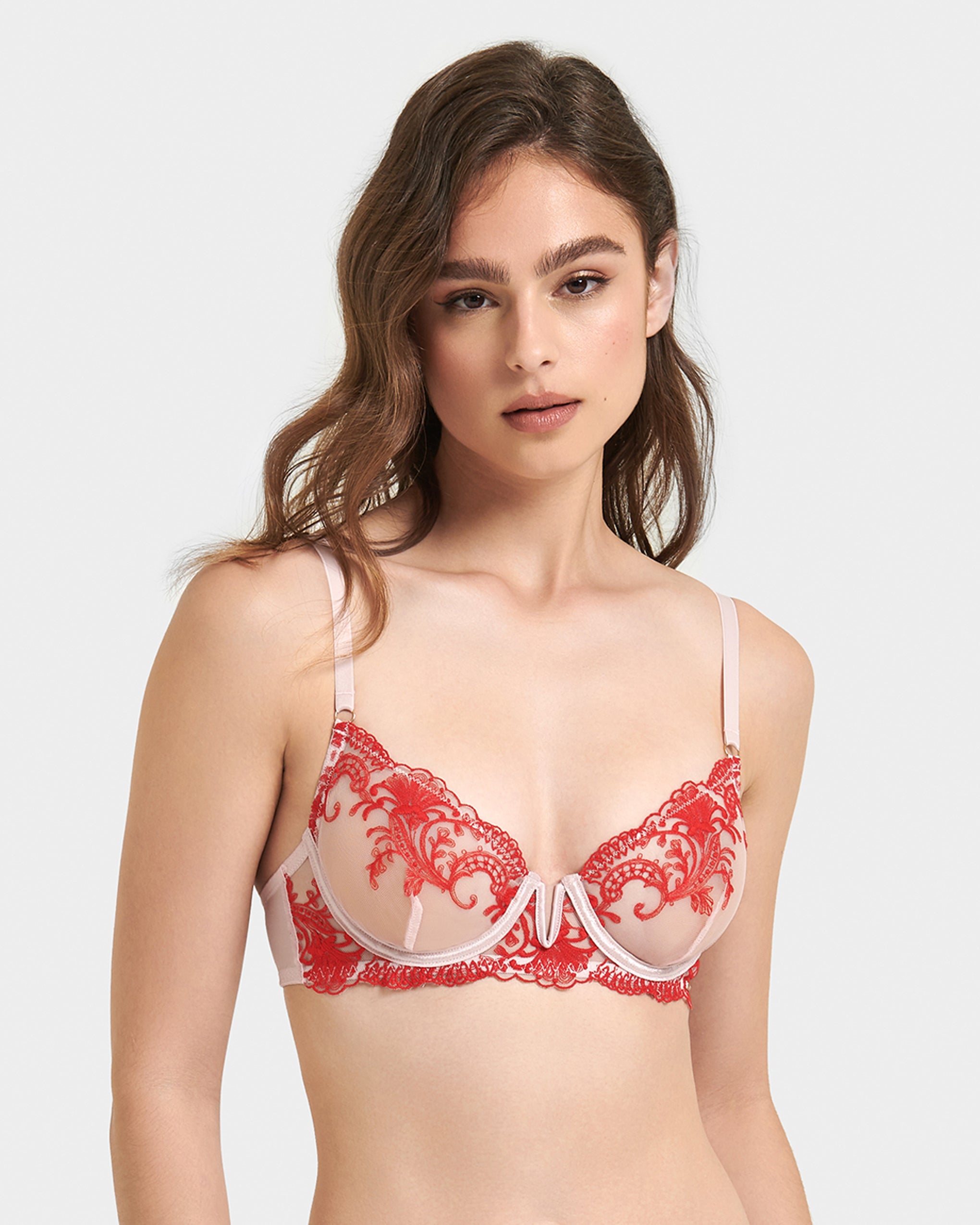 Marseille Embroidered Sheer Bra Red/Pink