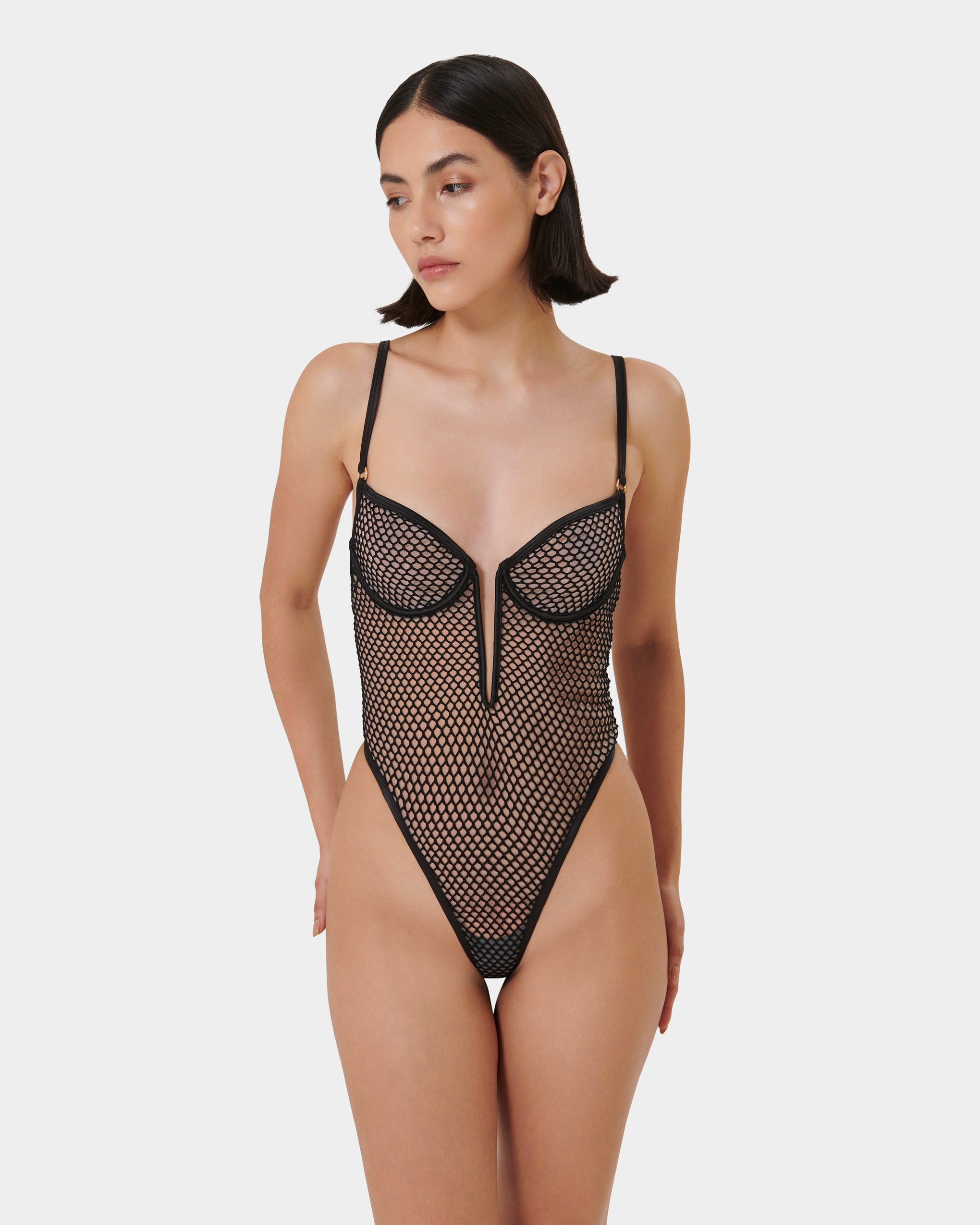Mina Fishnet Bodysuit Black