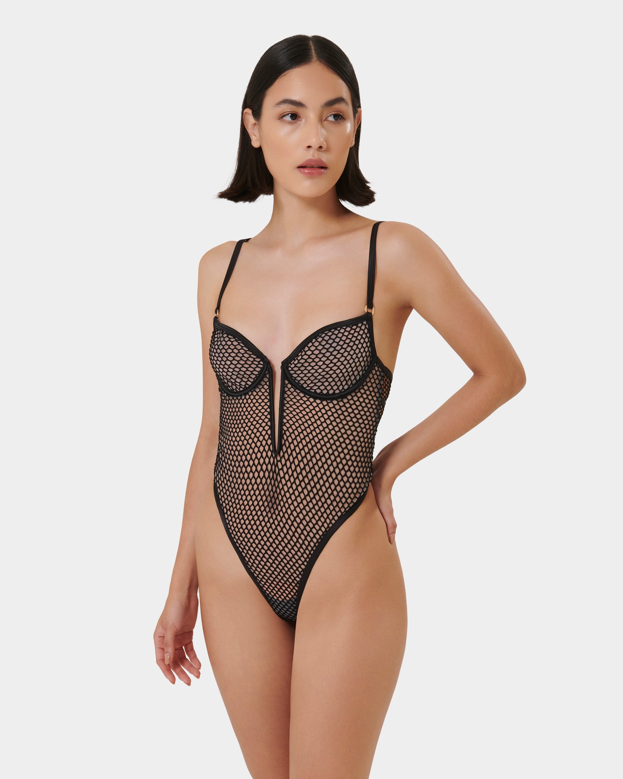 Mina Fishnet Bodysuit Black