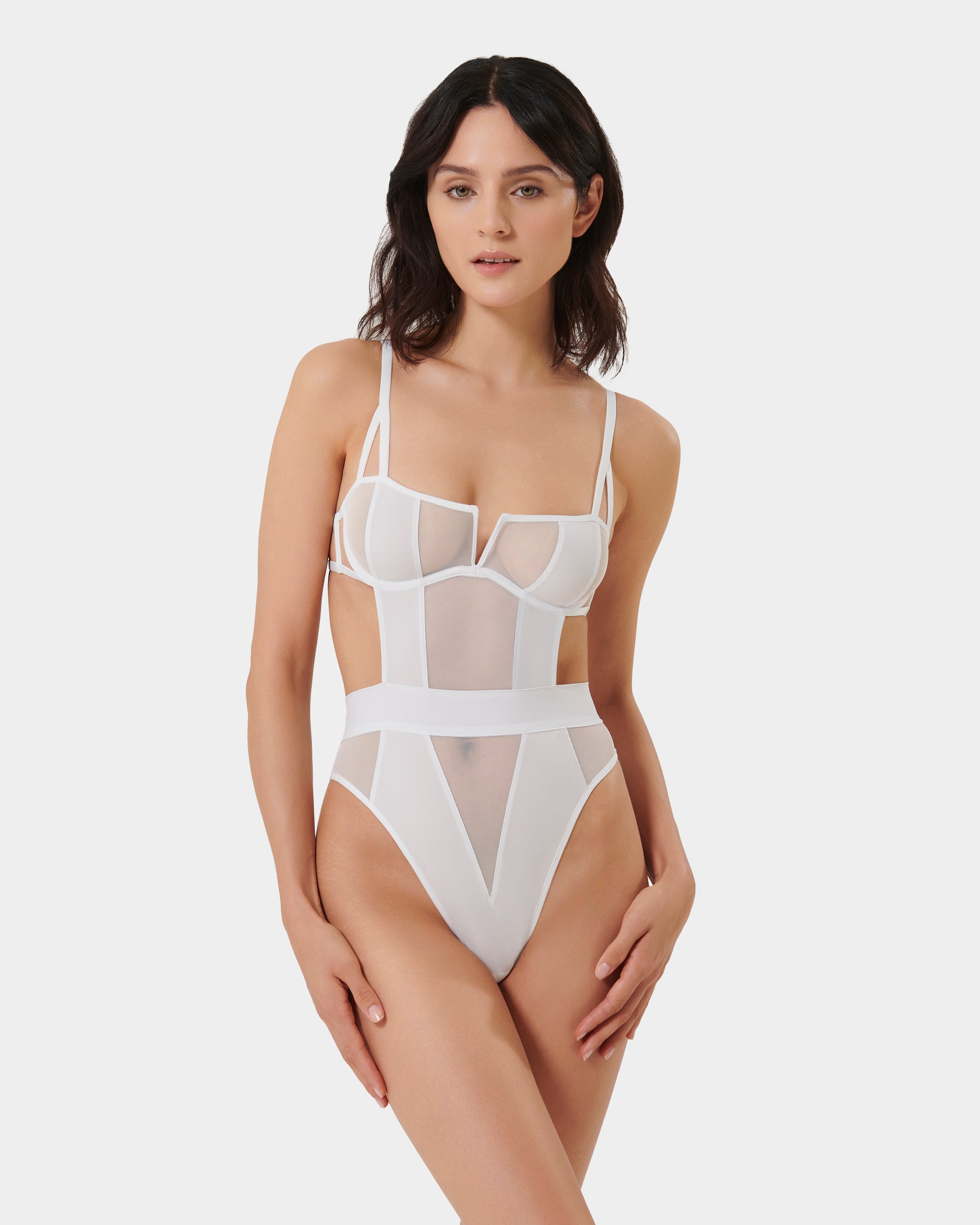 Orla Sheer Mesh Bodysuit White